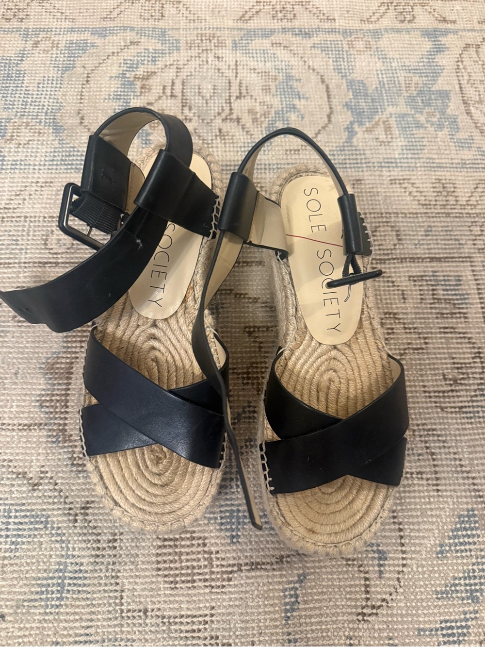 Sole Society Black Cross-Strap Espadrille Wedges